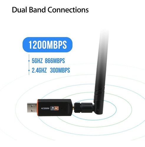 Adaptador Wi-Fi Dual Band 2.4/5Ghz 1200Mbps USB 3.0 Antena de 5dBi