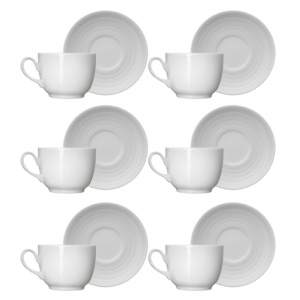 Jogo 6 Xícaras de Chá com Pires de Porcelana Chevron 240ml