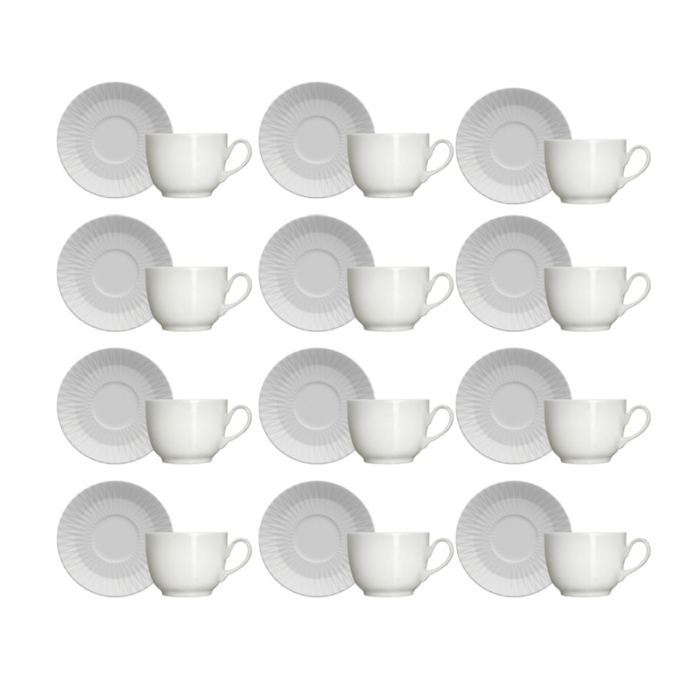 Jogo 12 Xícaras de Chá com Pires de Porcelana Diamante 240ml