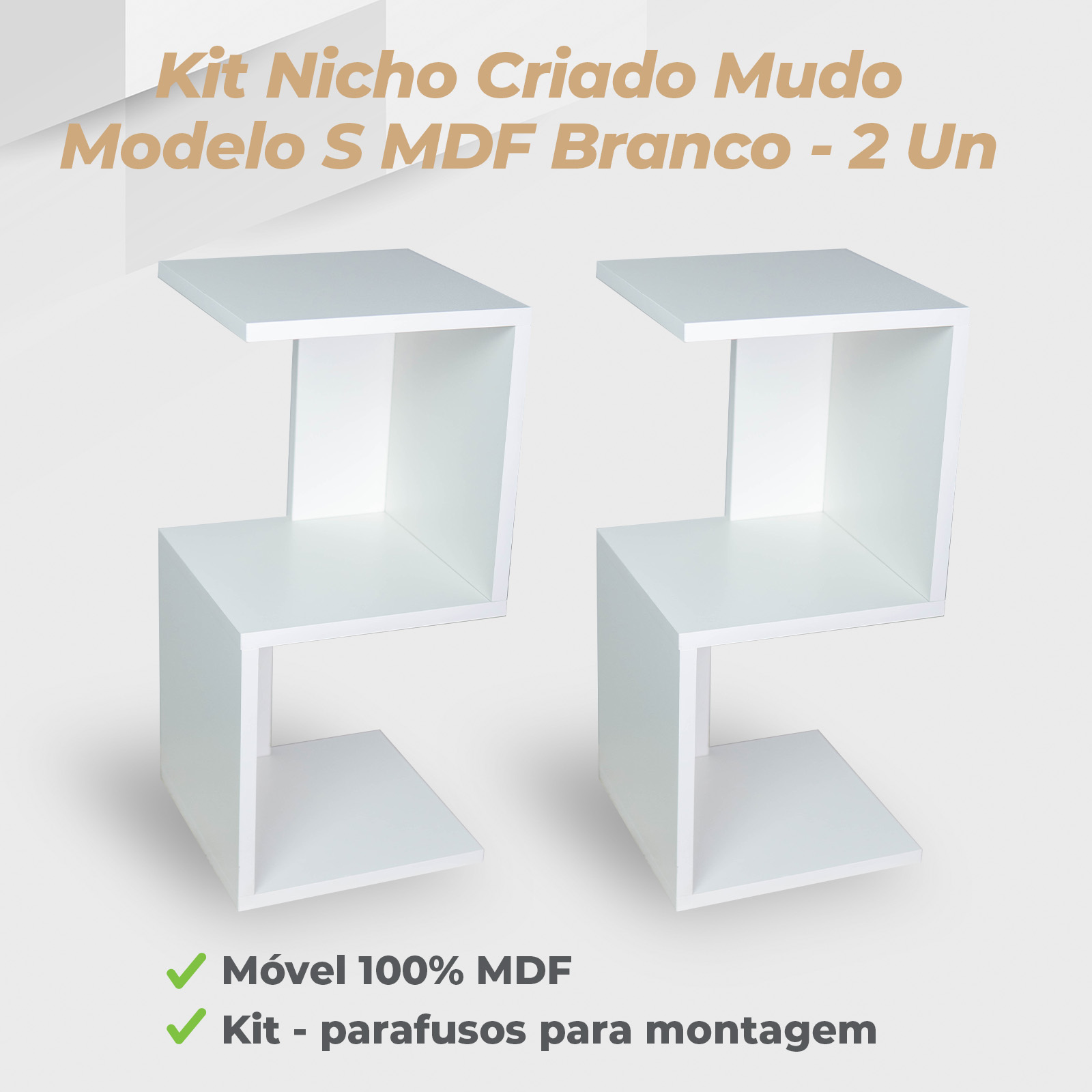 Kit Nicho Criado Mudo Modelo S MDF Branco - 2 Unidades
