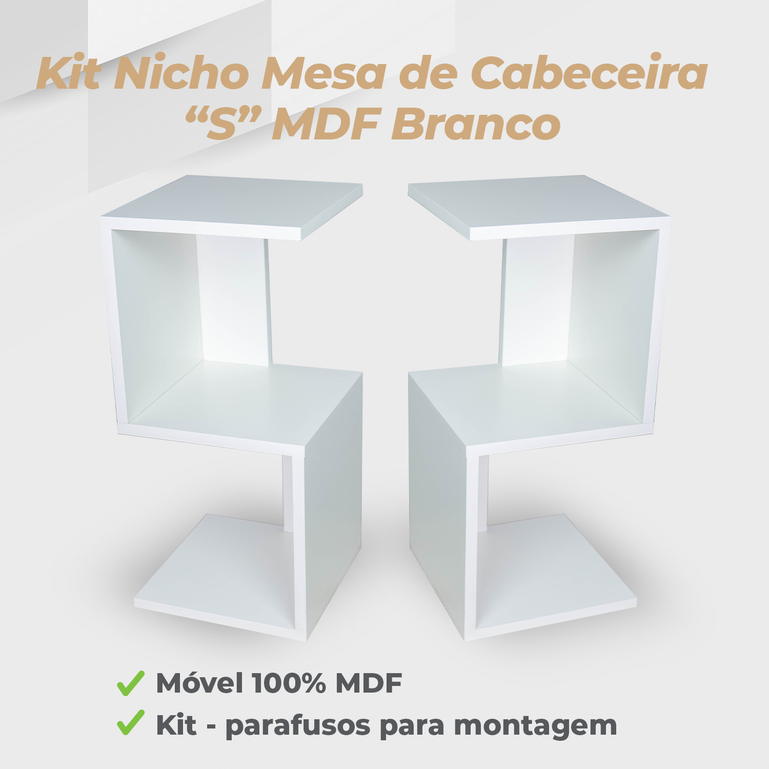 Kit Nicho Mesa De Cabeceira Modelo S MDF Branco - 2 Unidades
