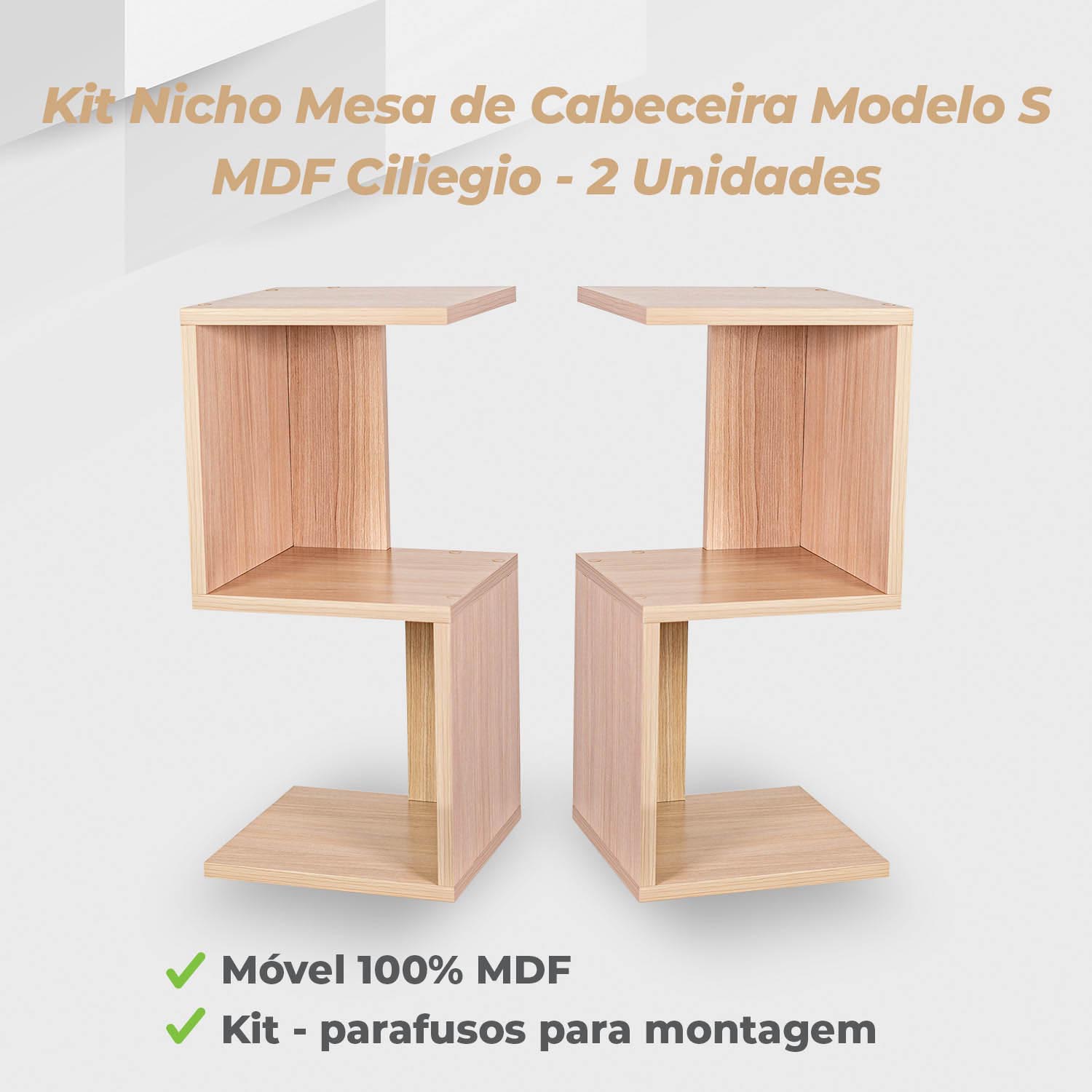 Kit Mesa de Cabeceira Modelo S MDF Ciliegio - 2 Unidades