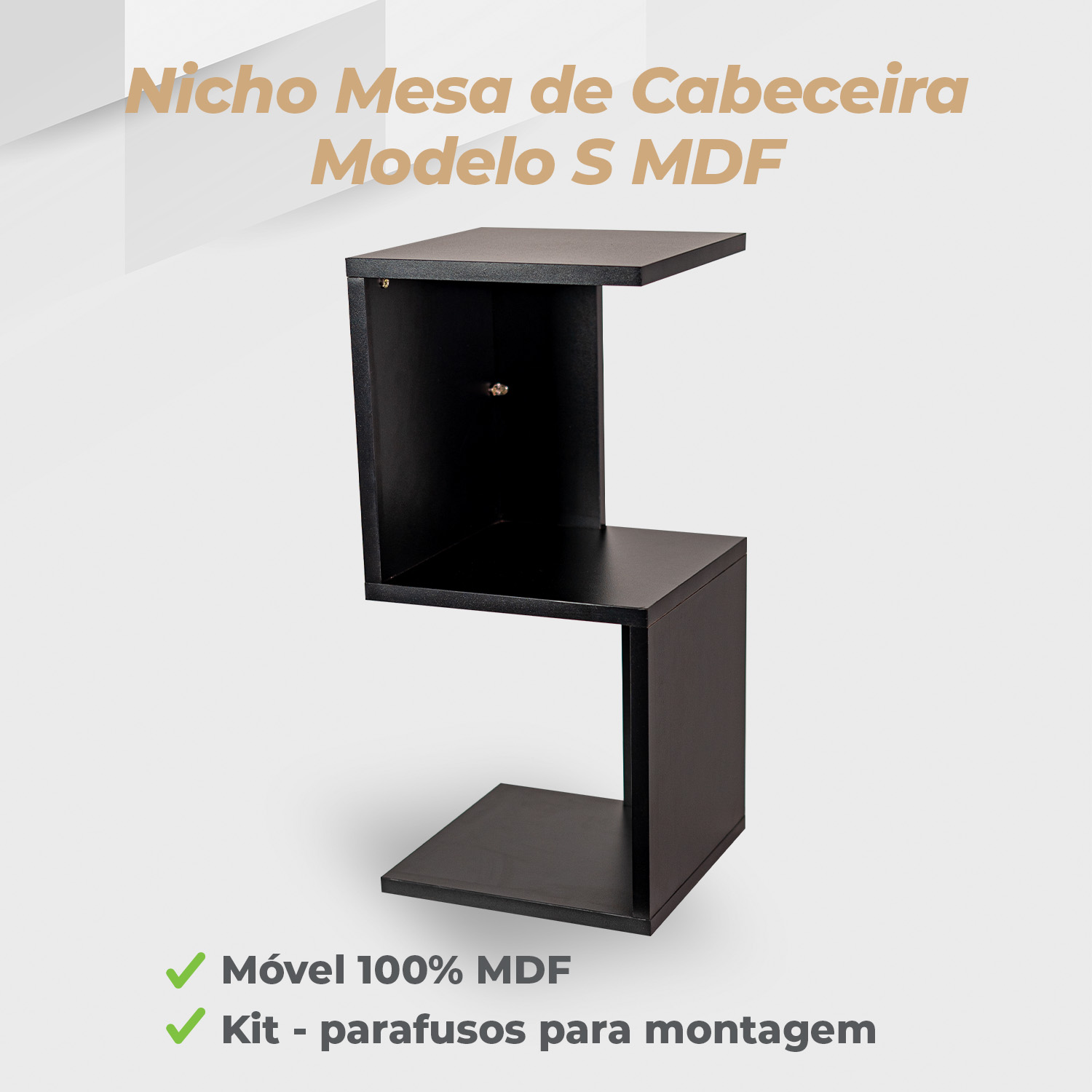 Nicho Mesa De Cabeceira Modelo S MDF Preto