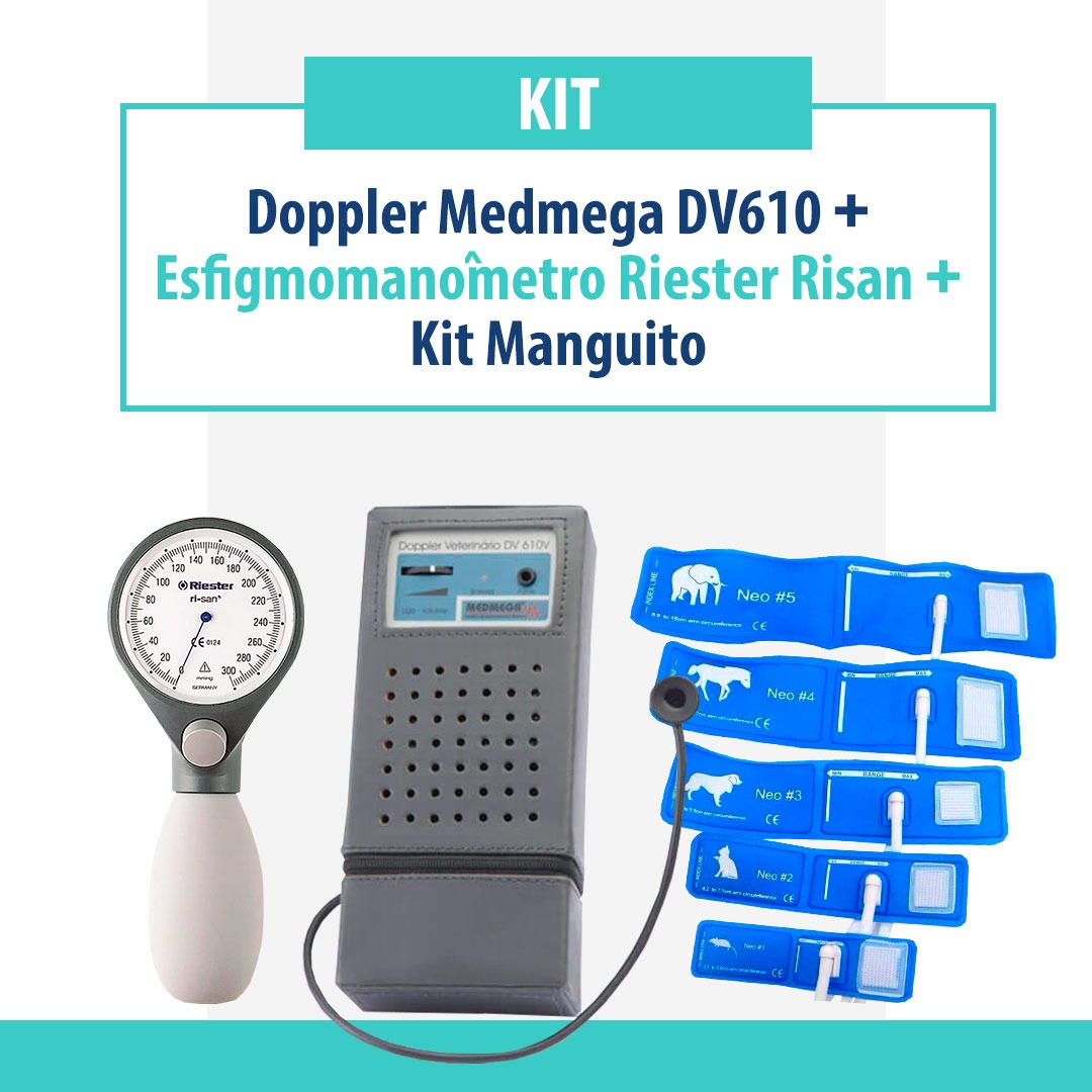 Kit doppler Medmega  DV610 com esfigmomanômetro Riester Risan e manguitos