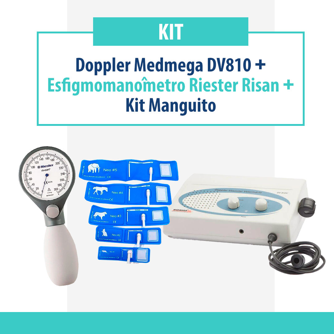 Kit doppler Medmega modelo DV 810V com esfigmomanômetro Riester Risan e manguitos