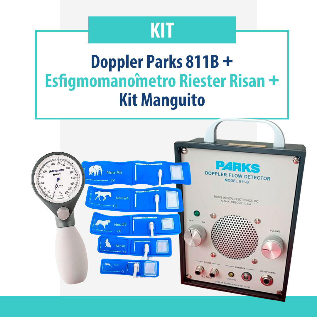Kit doppler Parks 811-B com esfigmomanômetro Riester Risan e manguitos