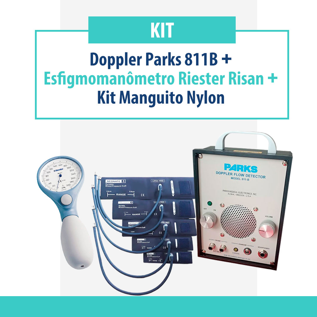 Kit Doppler Parks 811 B, Esfigmomanômetro Riester Risan e Kit Manguito em Nylon