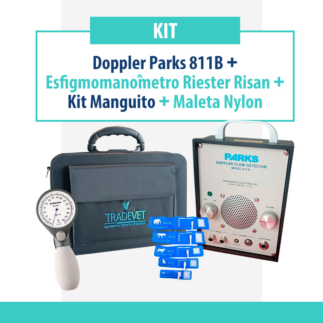 Kit Doppler Parks 811 B, Esfigmomanômetro Riester Risan, Kit Manguito, e Maleta para Transporte