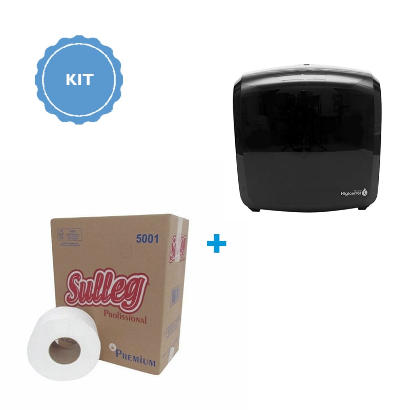 Kit dispenser papel higiênico rolão preto Elisa + Sulleg  - Higinet