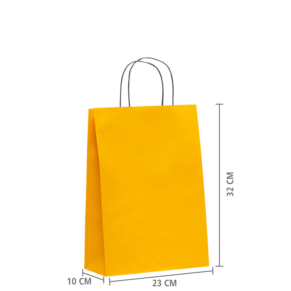 Sacola de Papel Amarelo "M" 32x23x10 cm | 1 cx c/ 200 unid || 1,40 A UNID