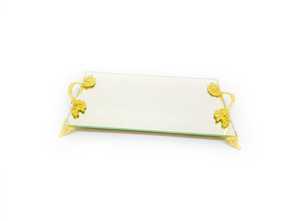 Bandeja Espelhada Com Alça Dourada Luxo Lavabo Banheiro  30x18