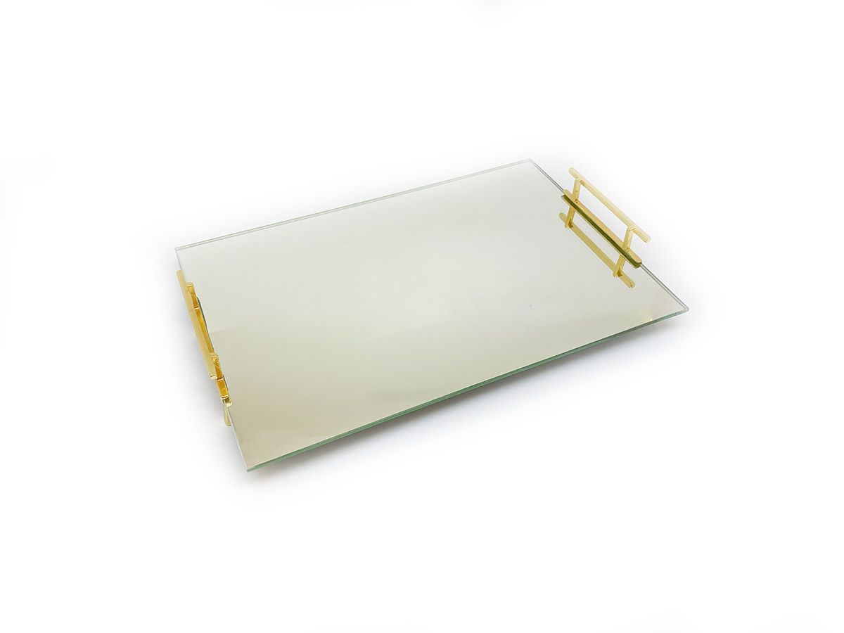 Bandeja Espelhada Com Alça Lateral Dourada Banheiro Lavabo 30x20