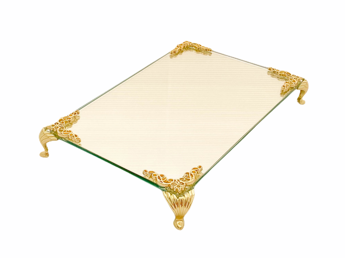 Bandeja Espelhada Com Detalhe Dourada Luxo Lavabo Banheiro 22x14