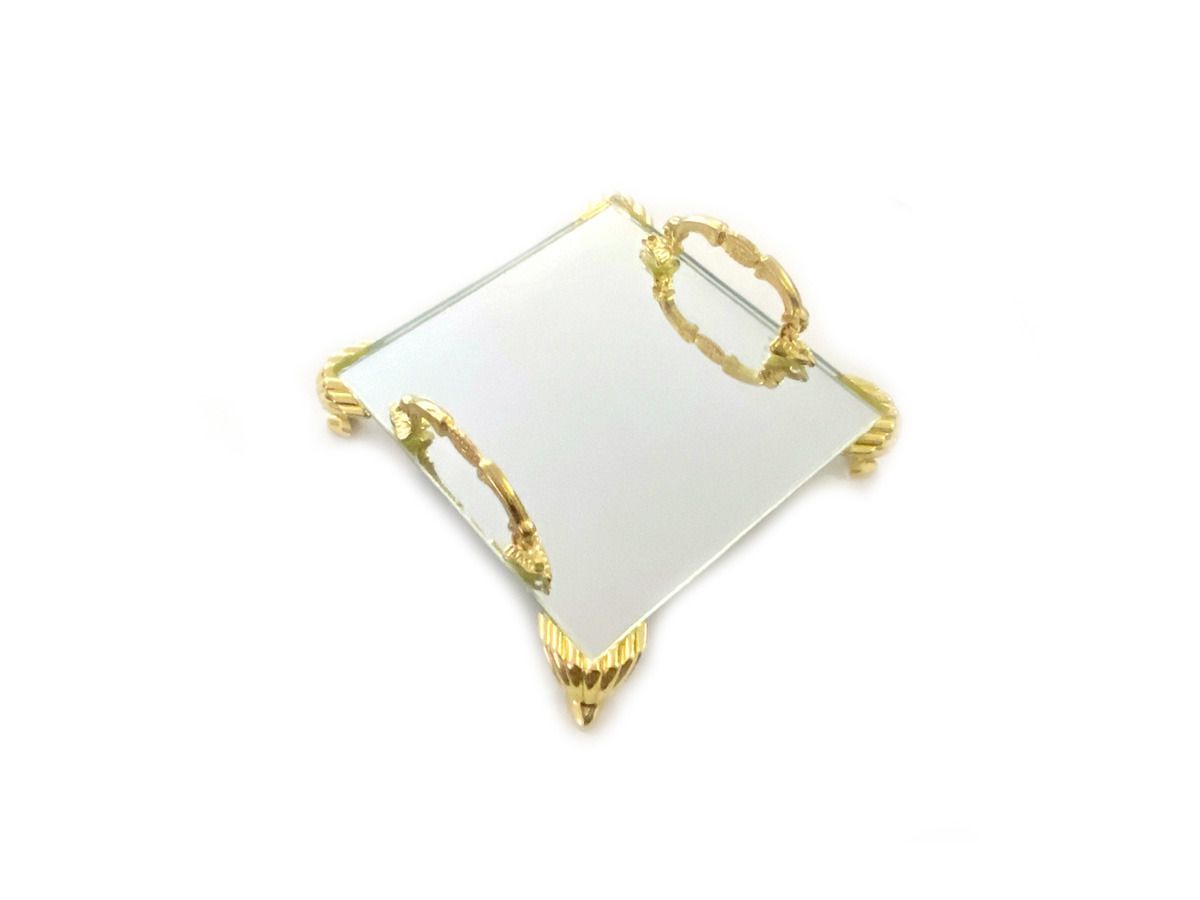 Bandeja Espelhada Itália Alça Dourada Luxo,Lavabo 10x10