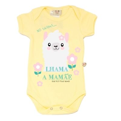 Body de bebê infantil Lhama a Mamãe Milkfun Amarelo manga curta