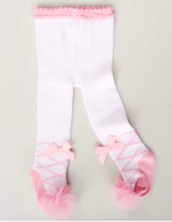Meia calça de  bebê bailarina rosa e branco