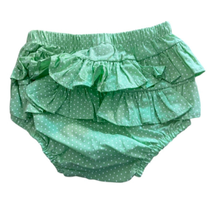 Tapa fralda calcinha de bebê com babadinhos no bumbum Poa verde