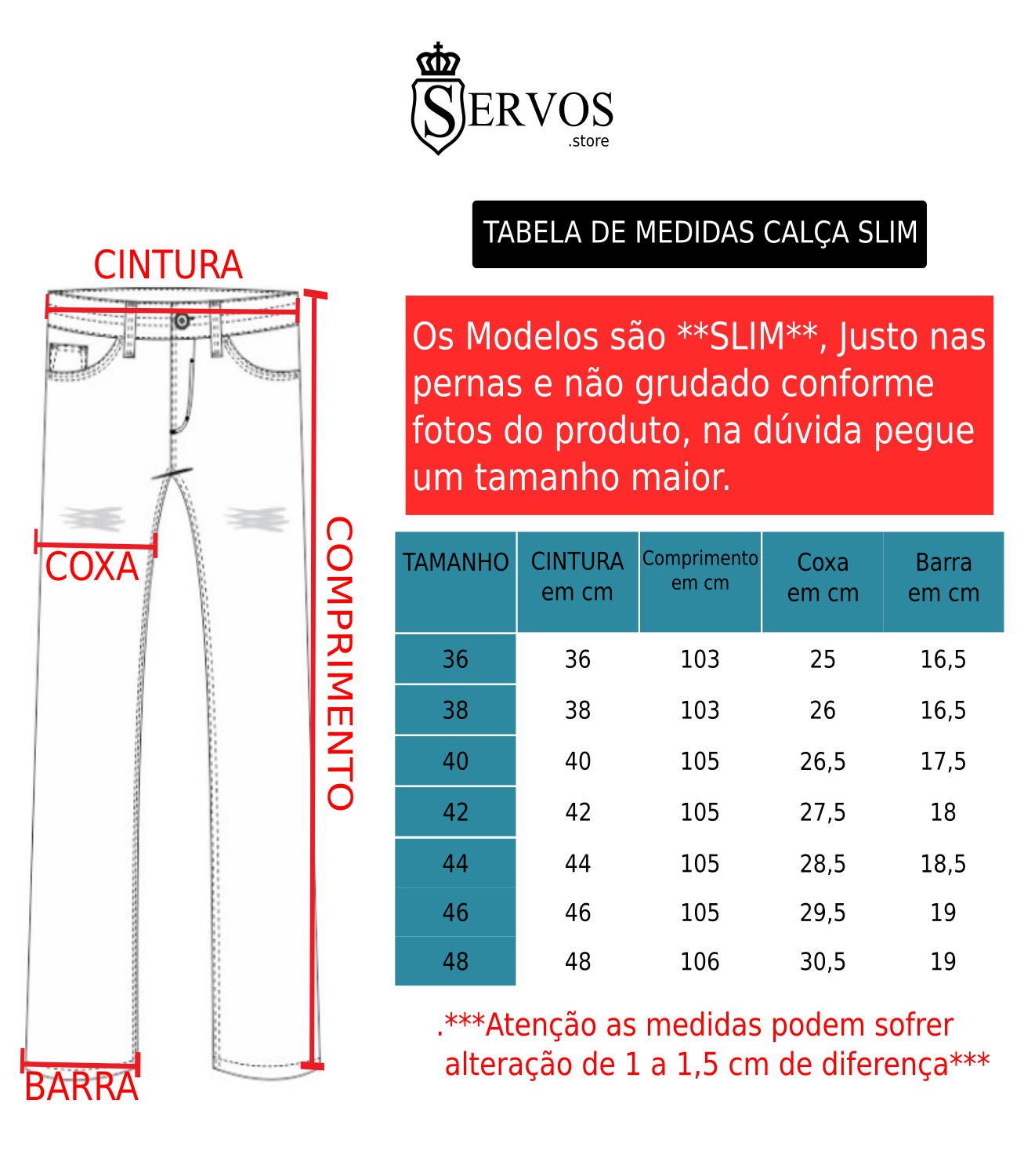 Calça Servos Jeans Slim Bolso Frontal