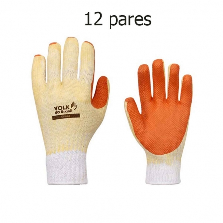 12 pr Luva Orange Latex Vulcanizado Com Suporte Textil Volk - CA 21367
