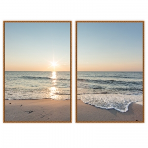 Composição com 2 Quadros com Fotografia do Nascer do Sol na Praia