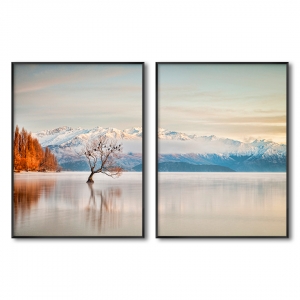 Composição com 2 Quadros com Imagem de Lago e Montanhas com Neve