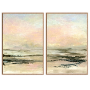 Composição com 2 Quadros com Pintura Abstrata com Ilustração do Mar