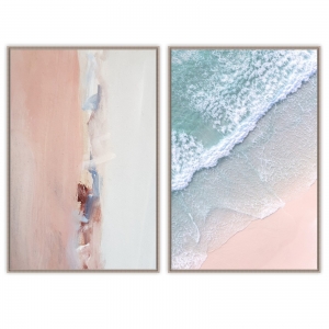 Conjunto com 2 Quadros Decorativos Abstrato com Fotografia de Mar e Praia