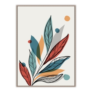 Conjunto com 2 Quadros Decorativos Desenho Botânico com Folhas Coloridas