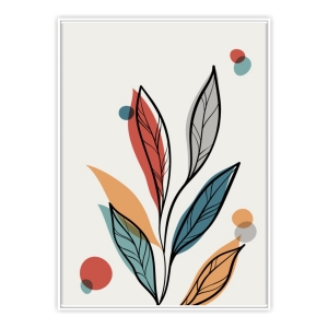 Conjunto com 3 Quadros Decorativos Desenho Botânico com Folhas Coloridas