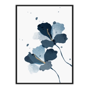 Conjunto com 3 Quadros Decorativos Floral Azul