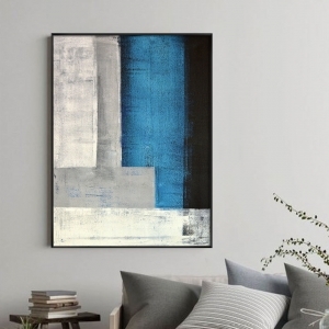 Quadro Abstrato em Tons de Azul, Cinza e Preto