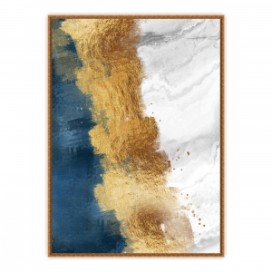 Quadro Abstrato Marmorizado Azul, Dourado e Branco