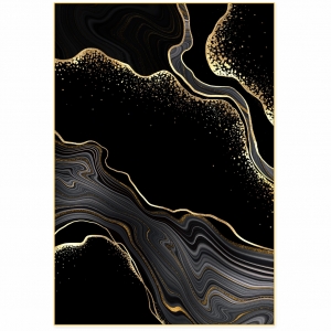Quadro Abstrato Marmorizado Preto e Dourado