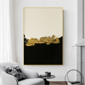 Quadro Abstrato Marmorizado Preto e Dourado