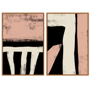 Quadro Decorativo Abstrato Preto, Branco e Rosa