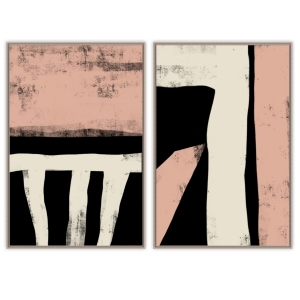 Quadro Decorativo Abstrato Preto, Branco e Rosa