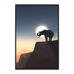 Quadro com Fotografia de Elefante e Lua