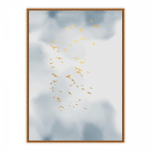 Quadro com Ilustração de Pássaros Dourados