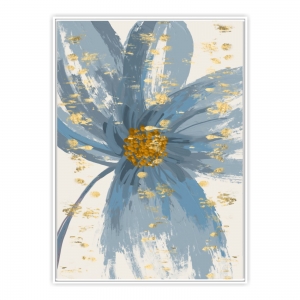 Quadro com Pintura de Flor Azul com Detalhes em Dourado