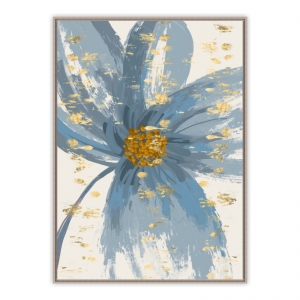 Quadro com Pintura de Flor Azul com Detalhes em Dourado