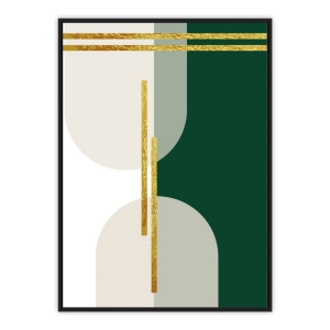 Quadro Decorativo Geométrico Verde com Detalhe Dourado