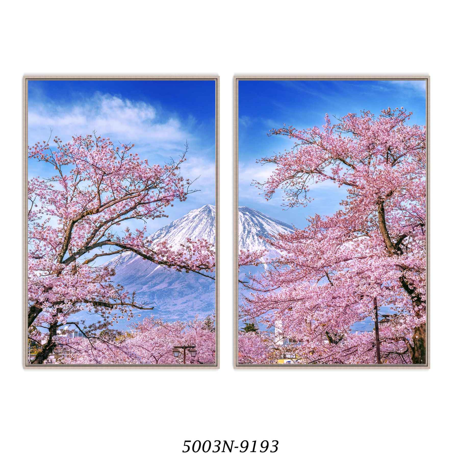 Composição com 2 Quadros Decorativos Flor de Cerejeira e Monte Fuji no Japão