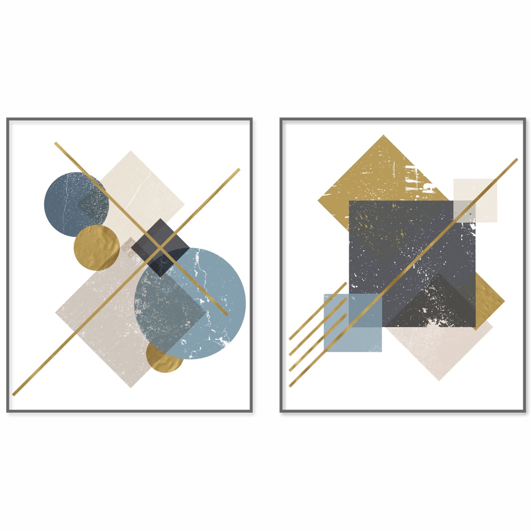 Composição com 2 Quadros Decorativos Geométricos Modernos