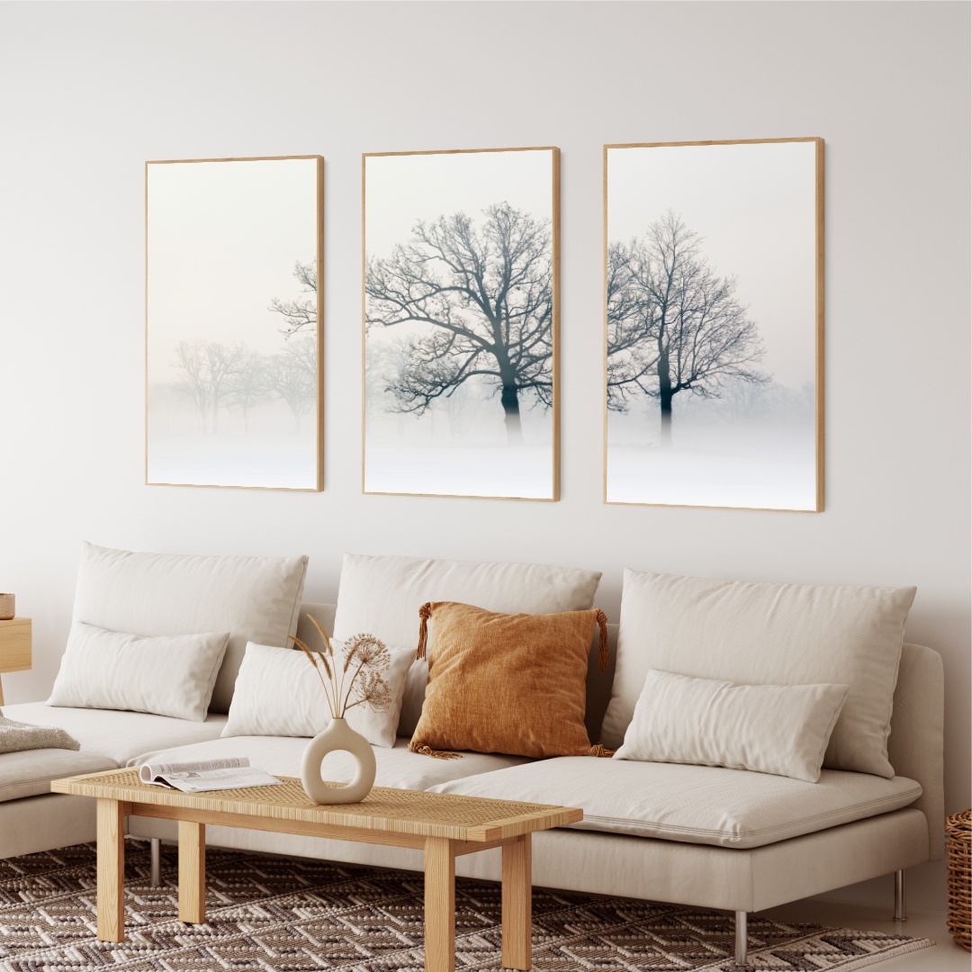 Composição com 3 Quadros Decorativos Árvore Preto e Branco