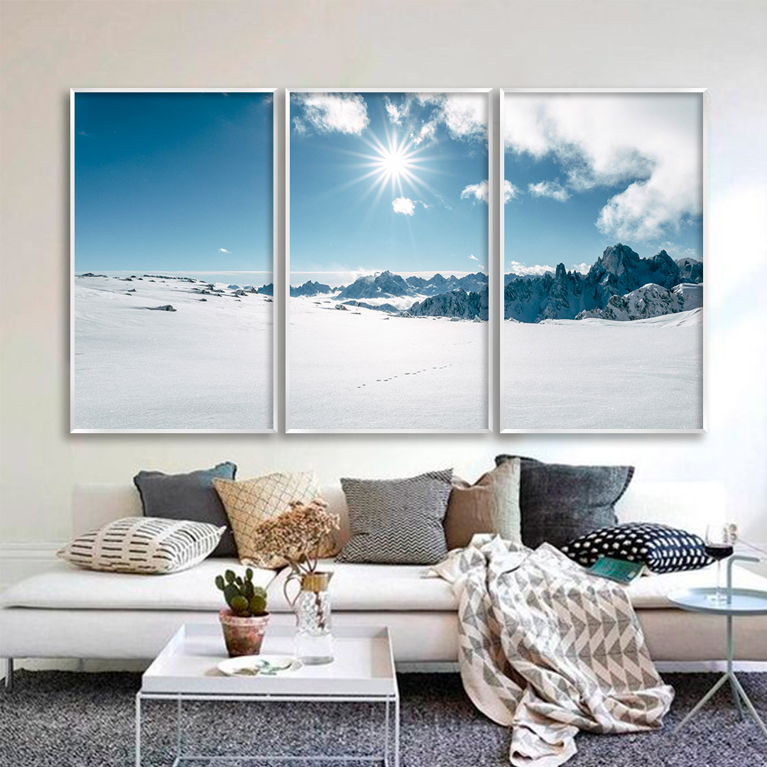 Composição com 3 Quadros Decorativos com Fotografia de Montanhas com Neve