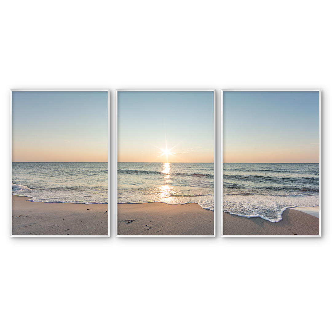 Composição com 3 Quadros Decorativos com Fotografia do Nascer do Sol na Praia