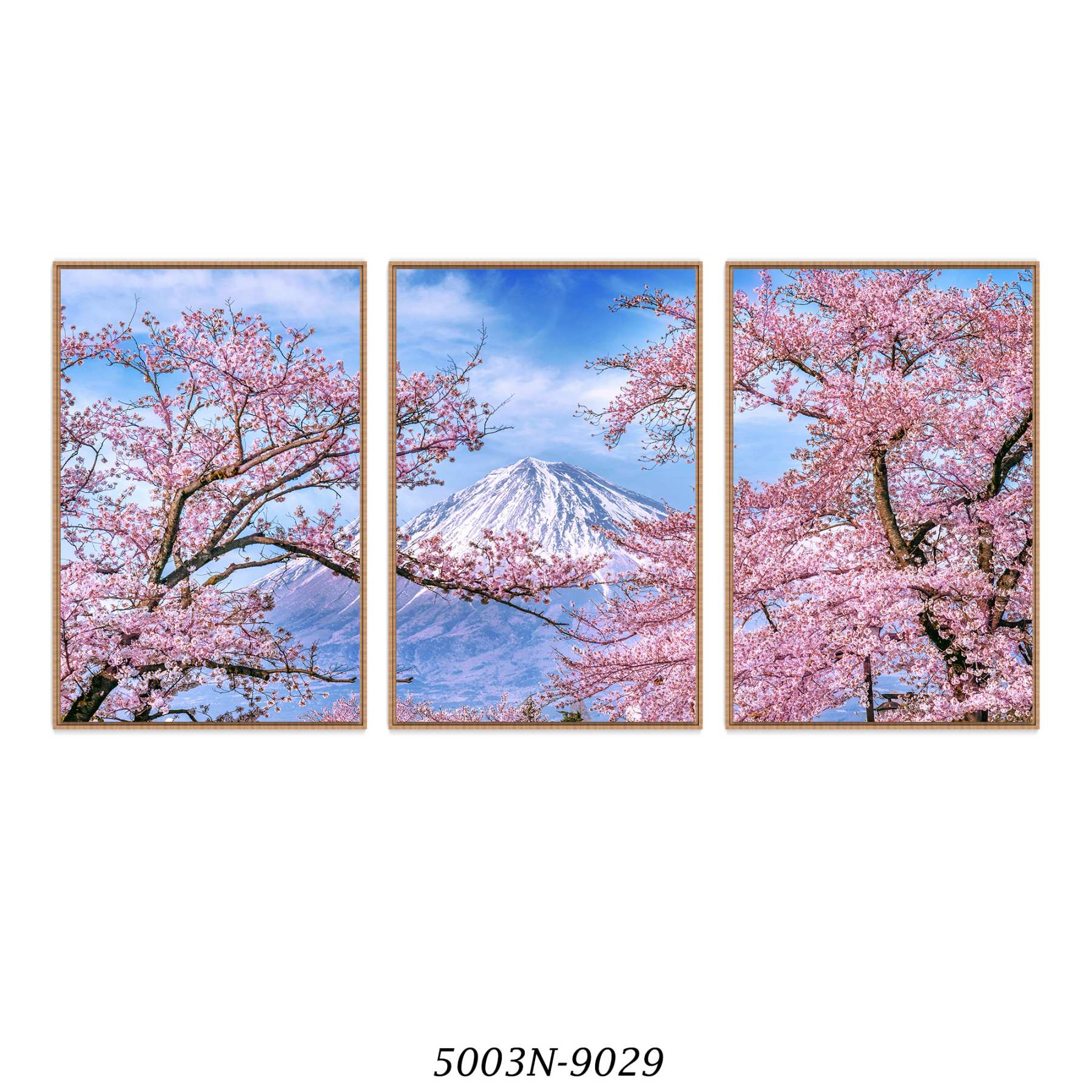 Composição com 3 Quadros Decorativos Flor de Cerejeira e Monte Fuji no Japão