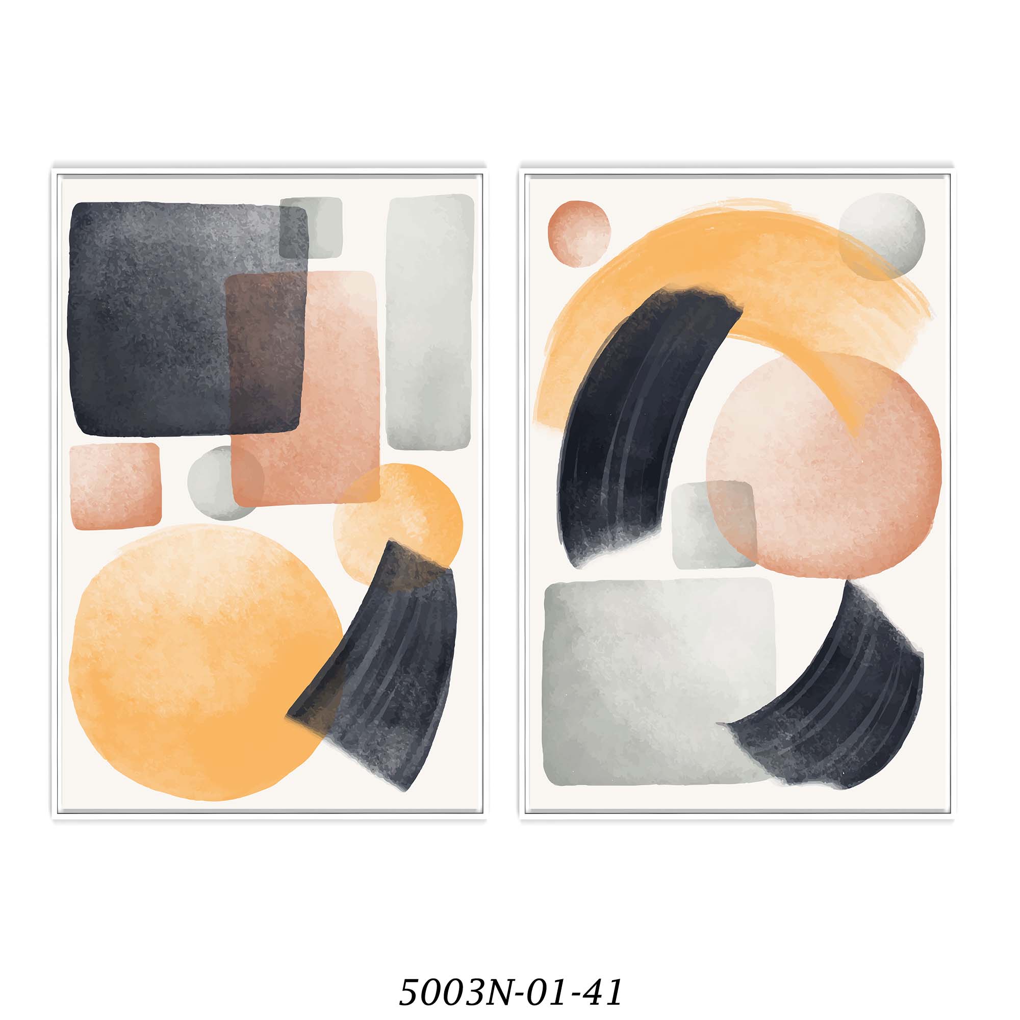 Conjunto com 2 Quadros Decorativos Geométricos Abstrato em Tons de Preto, Laranja e Cinza