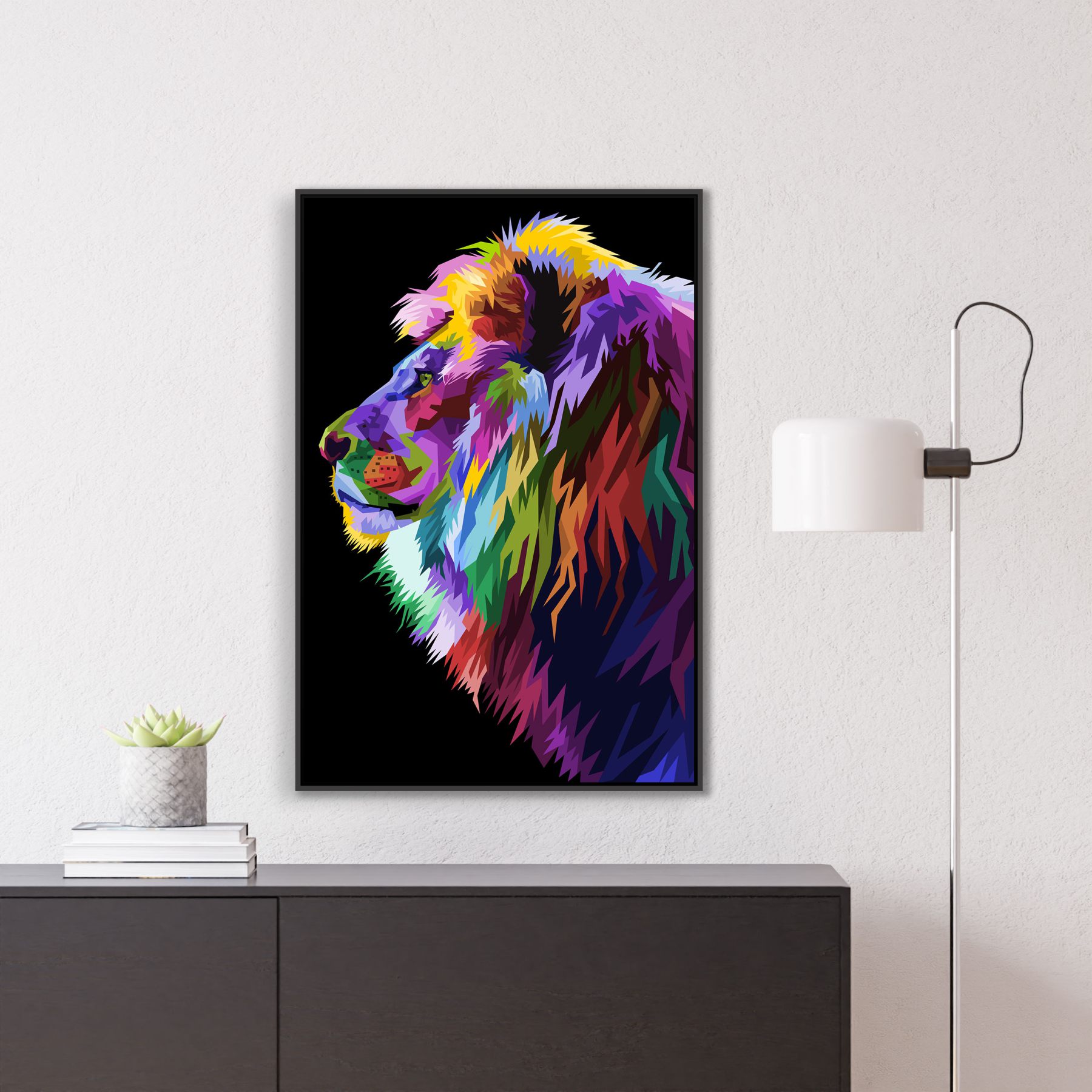Quadro Decorativo com Arte Colorida de Leão