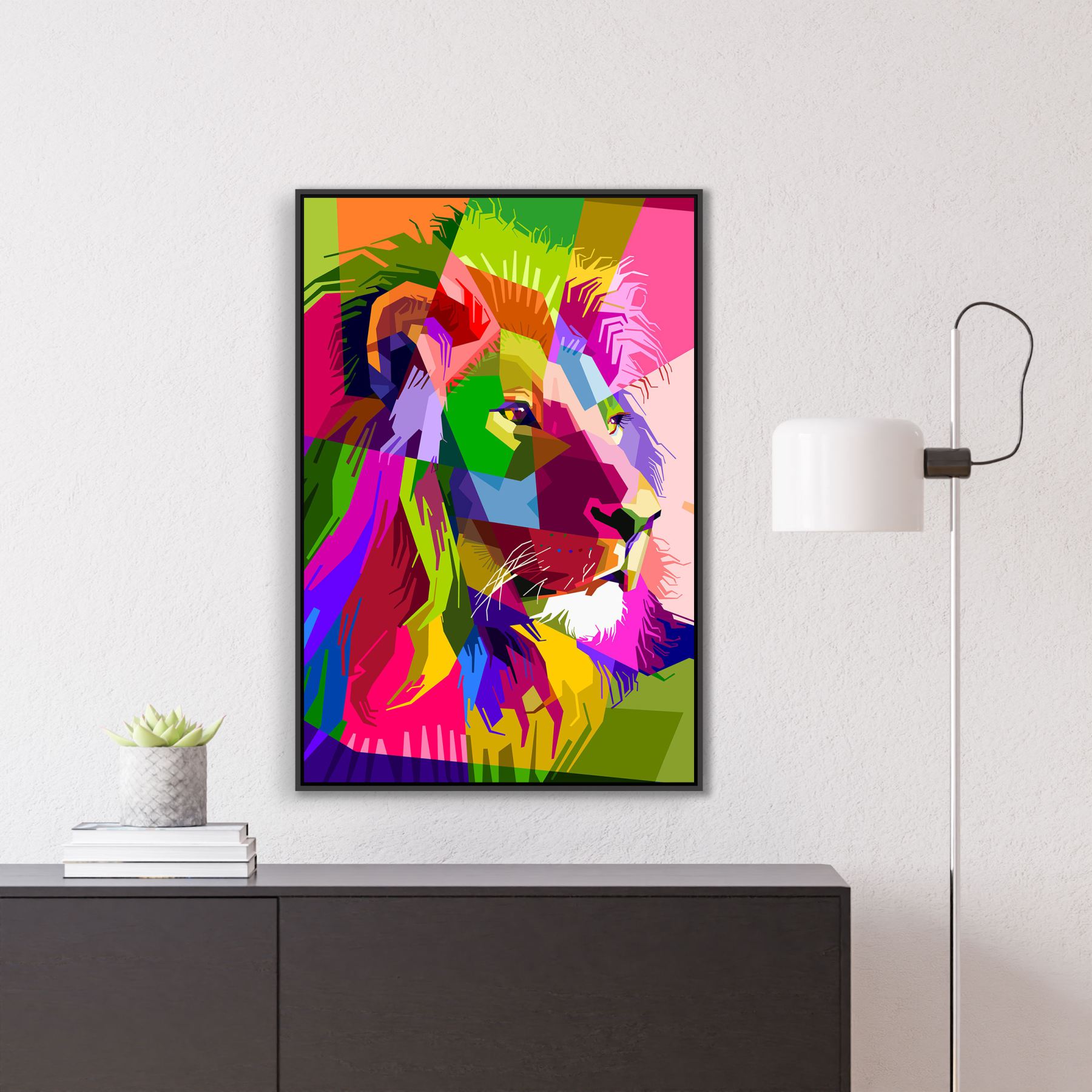 Quadro Decorativo com Leão Artístico Colorido